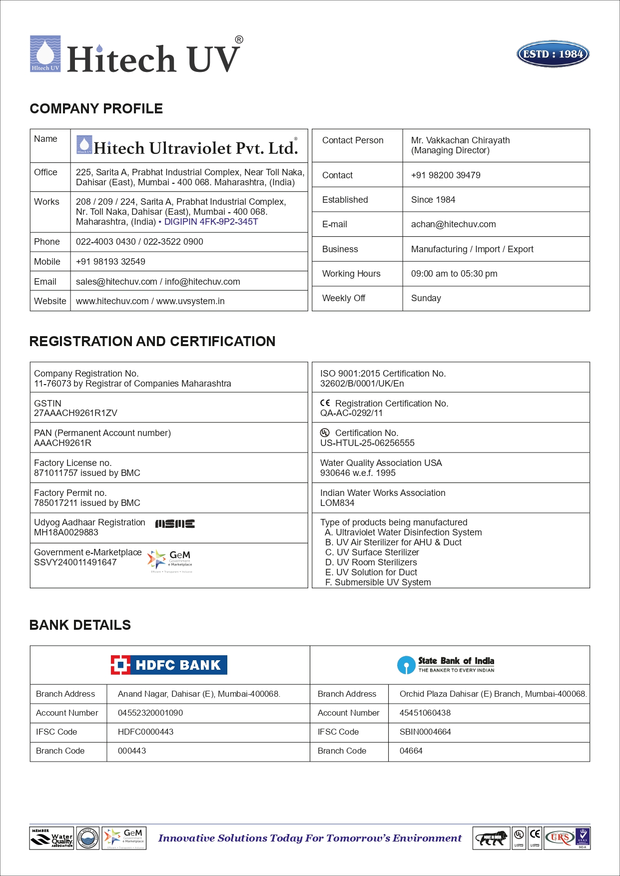 Hitech UV Clients Since 1984