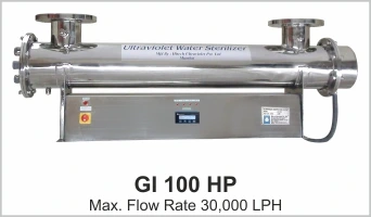 UV System Water Disinfection Systems Model Gl 100 LP with flow rate 25000 LPH with inlet, outlet 3 inch