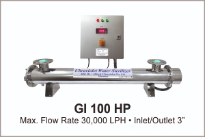 UV System Water Disinfection Systems Model Gl 100 LP with flow rate 25000 LPH with inlet, outlet 3 inch