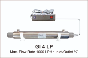 UV System Water Disinfection Systems Model Gl 4 LP with flow rate 900 LPH with inlet, outlet 1/2 inch