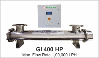 UV System Water Disinfection Systems Model Gl 400 LP with flow rate 90000 LPH with inlet, outlet 6 inch