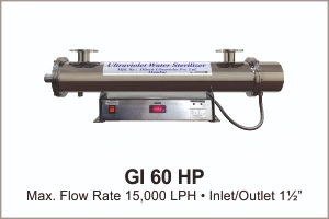 UV System Water Disinfection Systems Model Gl 60 LP with flow rate 15000 LPH with inlet, outlet 1 1/2 inch