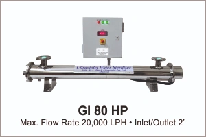 UV System Water Disinfection Systems Model Gl 80 LP with flow rate 2000 LPH with inlet, outlet 2 inch